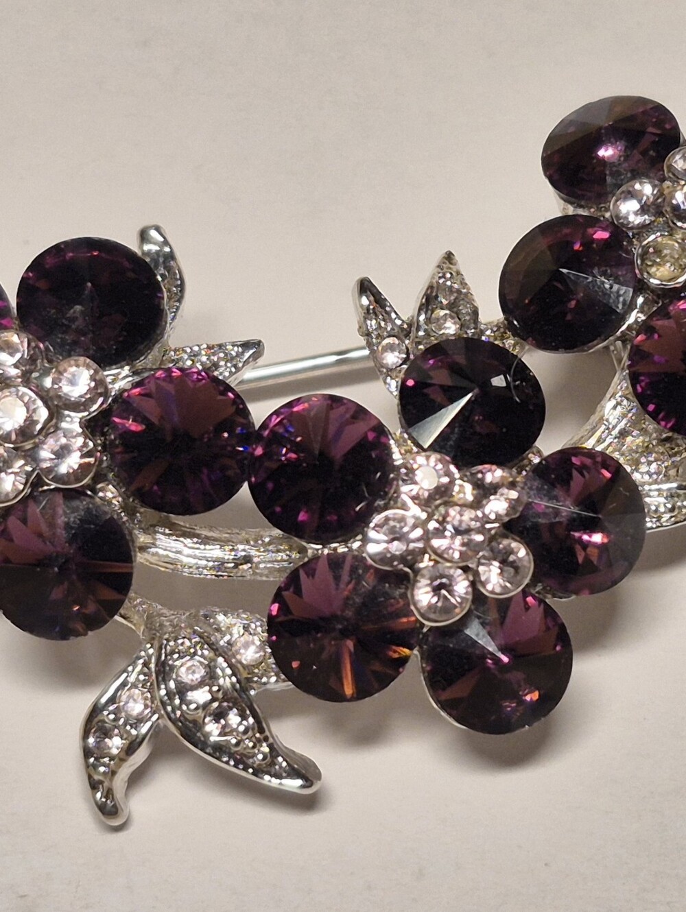 Purple Floral Crystal Brooch - Unbranded